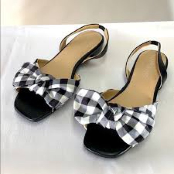 AEROSOLES downtime Black and White Sandals with Gingham Bow - Picture 6 of 7